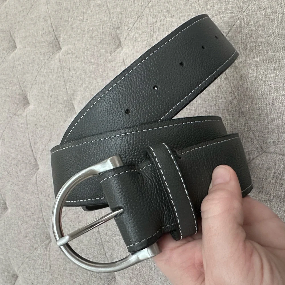 Kerrits XL leather belt blue, brown and grey simple D equestrian belt
